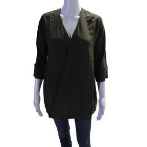 Maria + Cornejo Womens Textured V-neck Long Sleeve Sleek Blouse Green Size 4